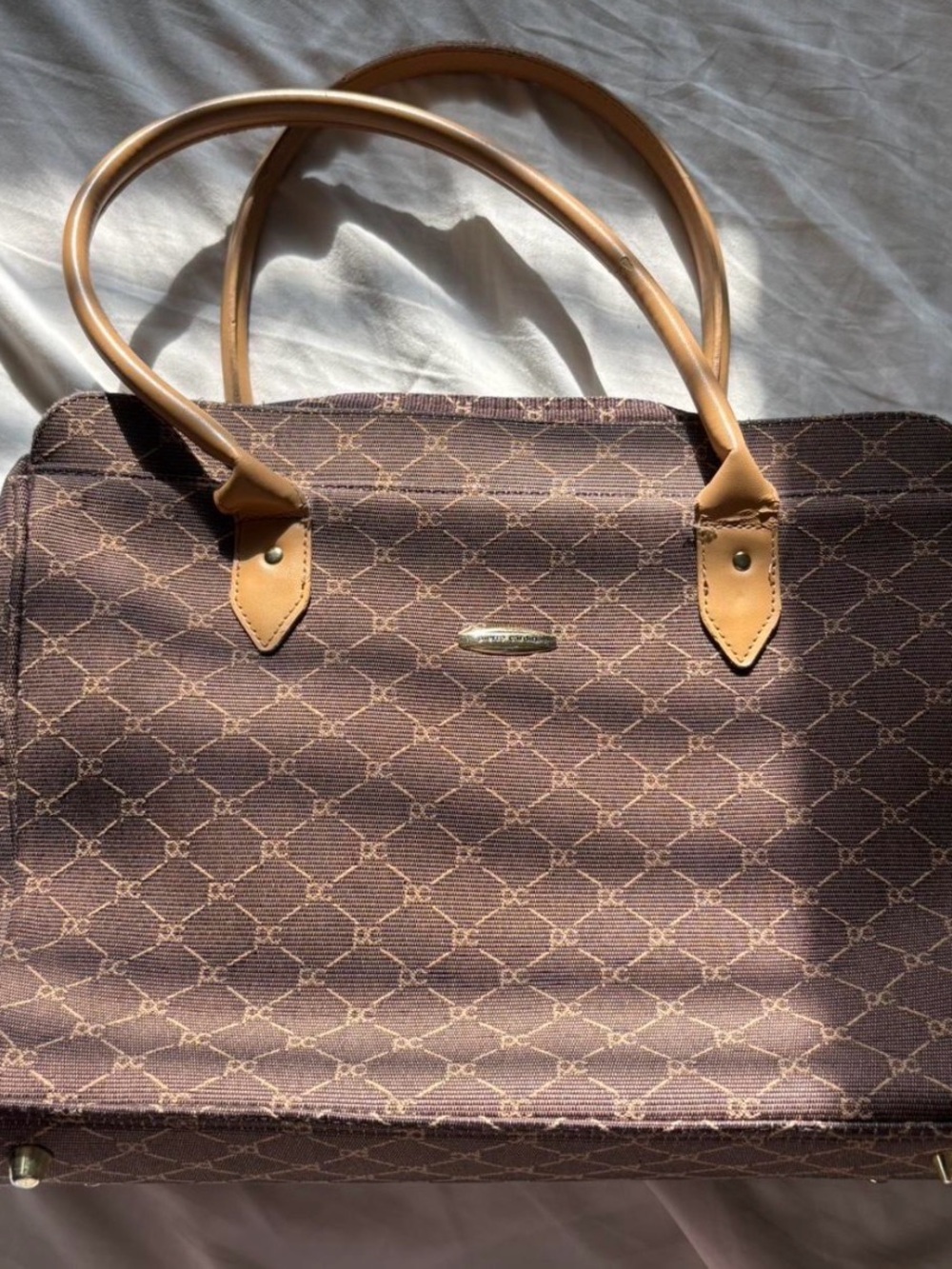 Pierre Cardin Brown Monogram Tote with Tan Handles